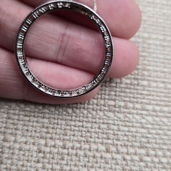 19.5 Inch Sterling Silver Large Circle Cubic Zirconia Pendant Necklace A6404 - Picture 5 of 8